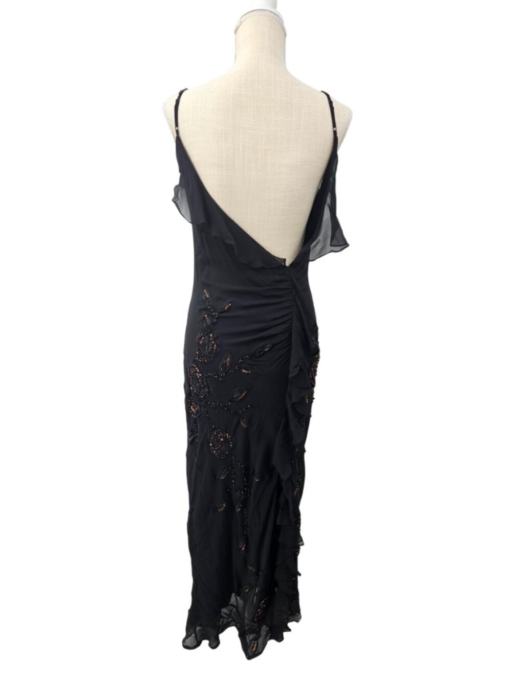 Sue Wong Nocturne Silk Beaded Cocktail Maxi Dress Black Women's Size 8 Evening - Picture 4 of 16